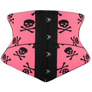 Steel Boned Underbust Corset, Sexy Pink Skulls Print Corset, Waist Training Cincher Corset, Halloween Underbust Corset, Latex Corset, Plus Size Corset, Fashion Steel Boned Waist Trainer, Steel Boned Body Shaper, #N23405