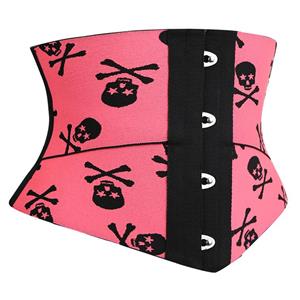 Crazy Sexy Pink Skulls Print Waist Training Cincher Halloween Corset N23405