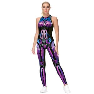 Evangelion 3D Printed Jumpsuit, Halloween Backless Sleeveless Slim Fit Bodysuit, Halloween Bodycon Jumpsuit, Evangelion Vest Jumpsuit, Halloween Vest Jumpsuit for Women, #N21241