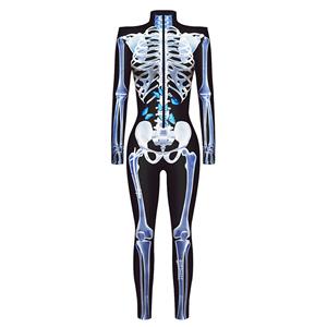 Scary Blue Bone 3D Digital Printed Unitard Skeleton High Neck Bodysuit Halloween Costume N22319