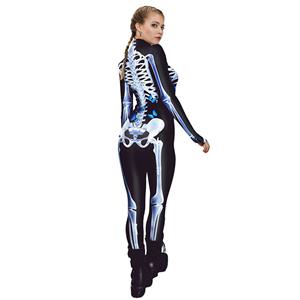 Scary Blue Bone 3D Digital Printed Unitard Skeleton High Neck Bodysuit Halloween Costume N22319