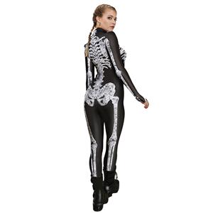 Scary Grey Bone 3D Digital Printed Unitard Skeleton High Neck Bodysuit Halloween Costume N22317