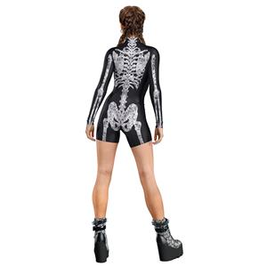 Scary Grey Skeleton 3D Digital Printed High Neck Long sleeve Shorts Bodysuit Halloween Costume N22335