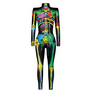 Scary Multiple Colors Bone 3D Digital Printed Unitard Skeleton High Neck Bodysuit Halloween Costume N22315