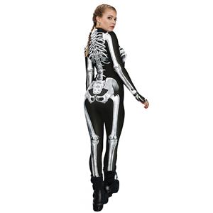 Scary White Bone 3D Digital Printed Unitard Skeleton High Neck Bodysuit Halloween Costume N22316