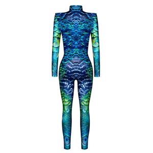 Blue Robot 3D Printed Unitard Humanoid High Neck Bodysuit Halloween Cosplay Costume N22326