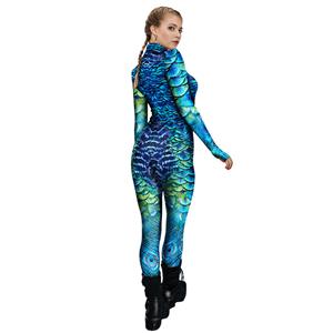 Blue Robot 3D Printed Unitard Humanoid High Neck Bodysuit Halloween Cosplay Costume N22326