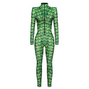 Green Robot 3D Printed Unitard Humanoid High Neck Bodysuit Halloween Cosplay Costume N22327