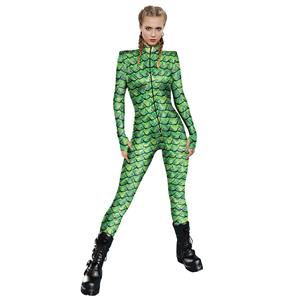 Green Robot 3D Printed Unitard Humanoid High Neck Bodysuit Halloween Cosplay Costume N22327