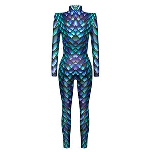 Blue Robot 3D Printed Unitard Humanoid High Neck Bodysuit Halloween Cosplay Costume N22328