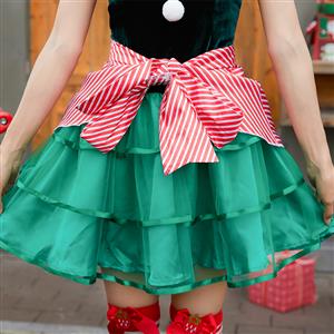 4pcs Sexy Lady Green Velvet Off-shoulder Cute Tutu Christmas Costume With Apron N19457