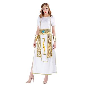 4pcs Women's White And Golden Short Sleeve Heroine Cosplay Costume With Apron N19460