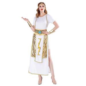 4pcs Women's White And Golden Short Sleeve Heroine Cosplay Costume With Apron N19460