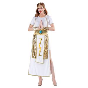 4pcs Women's White And Golden Short Sleeve Heroine Cosplay Costume With Apron N19460