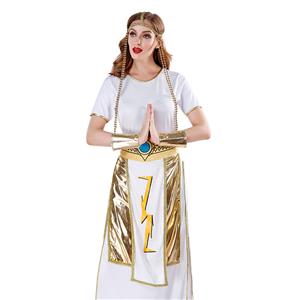 4pcs Women's White And Golden Short Sleeve Heroine Cosplay Costume With Apron N19460