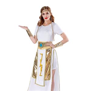 4pcs Women's White And Golden Short Sleeve Heroine Cosplay Costume With Apron N19460