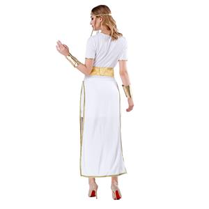 4pcs Women's White And Golden Short Sleeve Heroine Cosplay Costume With Apron N19460