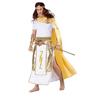 4pcs Men's White And Golden Short Sleeve Heroine Cosplay Costume With Apron N19461