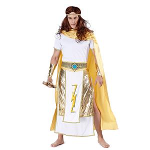 4pcs Men's White And Golden Short Sleeve Heroine Cosplay Costume With Apron N19461