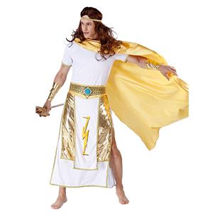 4pcs Men's White And Golden Short Sleeve Heroine Cosplay Costume With Apron N19461