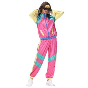 80s Retro Shell Suit Tracksuit Top Trousers Colorful Hip Hop Dancing Adult Cosplay Costume N22027