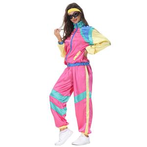 80s Retro Shell Suit Tracksuit Top Trousers Colorful Hip Hop Dancing Adult Cosplay Costume N22027