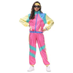 80s Retro Shell Suit Tracksuit Top Trousers Colorful Hip Hop Dancing Adult Cosplay Costume N22027