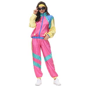 80s Retro Shell Suit Tracksuit Top Trousers Colorful Hip Hop Dancing Adult Cosplay Costume N22027