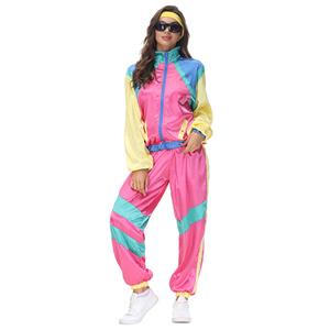 80s Retro Shell Suit Tracksuit Top Trousers Colorful Hip Hop Dancing Adult Cosplay Costume N22027