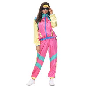 80s Retro Shell Suit Tracksuit Top Trousers Colorful Hip Hop Dancing Adult Cosplay Costume N22027