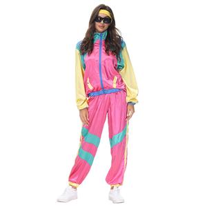 80s Retro Shell Suit Tracksuit Top Trousers Colorful Hip Hop Dancing Adult Cosplay Costume N22027
