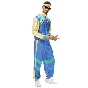 80s Men's Retro Shell Suit Tracksuit Top and Trousers Colorful Hip Hop Adult Cosplay Costume N22028