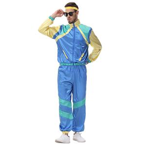 80s Men's Retro Shell Suit Tracksuit Top and Trousers Colorful Hip Hop Adult Cosplay Costume N22028