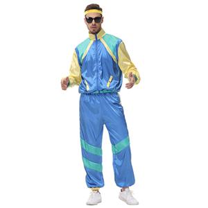 80s Men's Retro Shell Suit Tracksuit Top and Trousers Colorful Hip Hop Adult Cosplay Costume N22028
