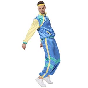 1980s Aerobics Sports Costume, 1970s Adult Men's Disco Dancing Queen Costume, 70s Disco Theme Party Dacing Costume, Men's Hip Hop Dancing Costume, Mens Disco Halloween Costume, 90s Hip Hop Costumes, 80s 90s Disco Hip Hop Dancing Adult Costume, Adult Windbreaker and Pants Costume, #N22028