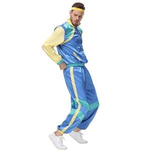 80s Men's Retro Shell Suit Tracksuit Top and Trousers Colorful Hip Hop Adult Cosplay Costume N22028