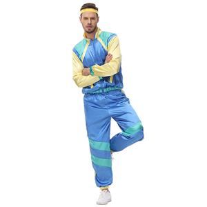 80s Men's Retro Shell Suit Tracksuit Top and Trousers Colorful Hip Hop Adult Cosplay Costume N22028