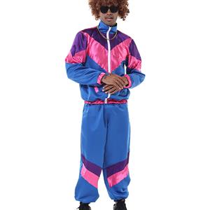 80s Men's Retro Tracksuit Top and Trousers Colorful Hip Hop Adult Cosplay Costume N23353