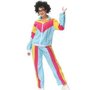 Vintage Tracksuit Top and Trousers Colorful Hip Hop Dancing Adult Cosplay Costume N22917