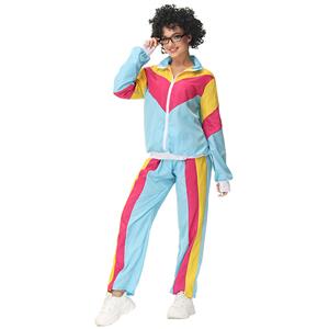 Vintage Tracksuit Top and Trousers Colorful Hip Hop Dancing Adult Cosplay Costume N22917