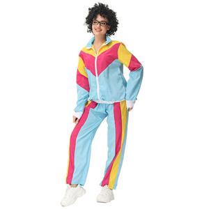 Vintage Tracksuit Top and Trousers Colorful Hip Hop Dancing Adult Cosplay Costume N22917