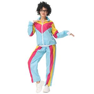 Vintage Tracksuit Top and Trousers Colorful Hip Hop Dancing Adult Cosplay Costume N22917