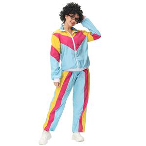 Vintage Tracksuit Top and Trousers Colorful Hip Hop Dancing Adult Cosplay Costume N22917