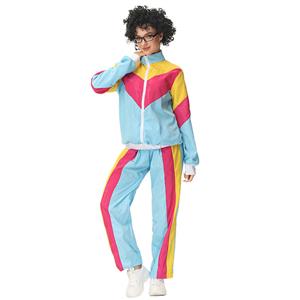 Vintage Tracksuit Top and Trousers Colorful Hip Hop Dancing Adult Cosplay Costume N22917