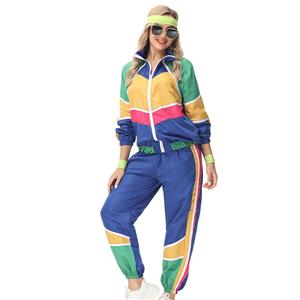 Girl Vintage Tracksuit Top and Trousers Colorful Hip Hop Dancing Adult Cosplay Costume N23357