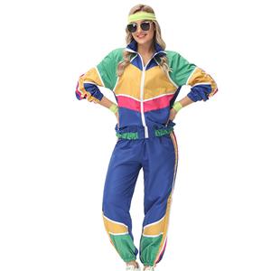 Girl Vintage Tracksuit Top and Trousers Colorful Hip Hop Dancing Adult Cosplay Costume N23357