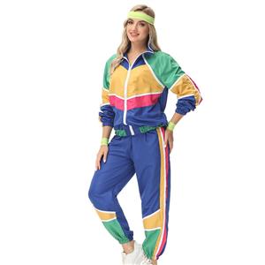 Girl Vintage Tracksuit Top and Trousers Colorful Hip Hop Dancing Adult Cosplay Costume N23357