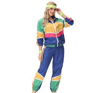 Girl Vintage Tracksuit Top and Trousers Colorful Hip Hop Dancing Adult Cosplay Costume N23357