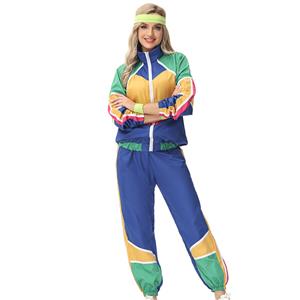 Girl Vintage Tracksuit Top and Trousers Colorful Hip Hop Dancing Adult Cosplay Costume N23357