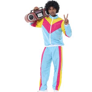 Men's Vintage Tracksuit Top and Trousers Colorful Hip Hop Dancing Adult Cosplay Costume N23354